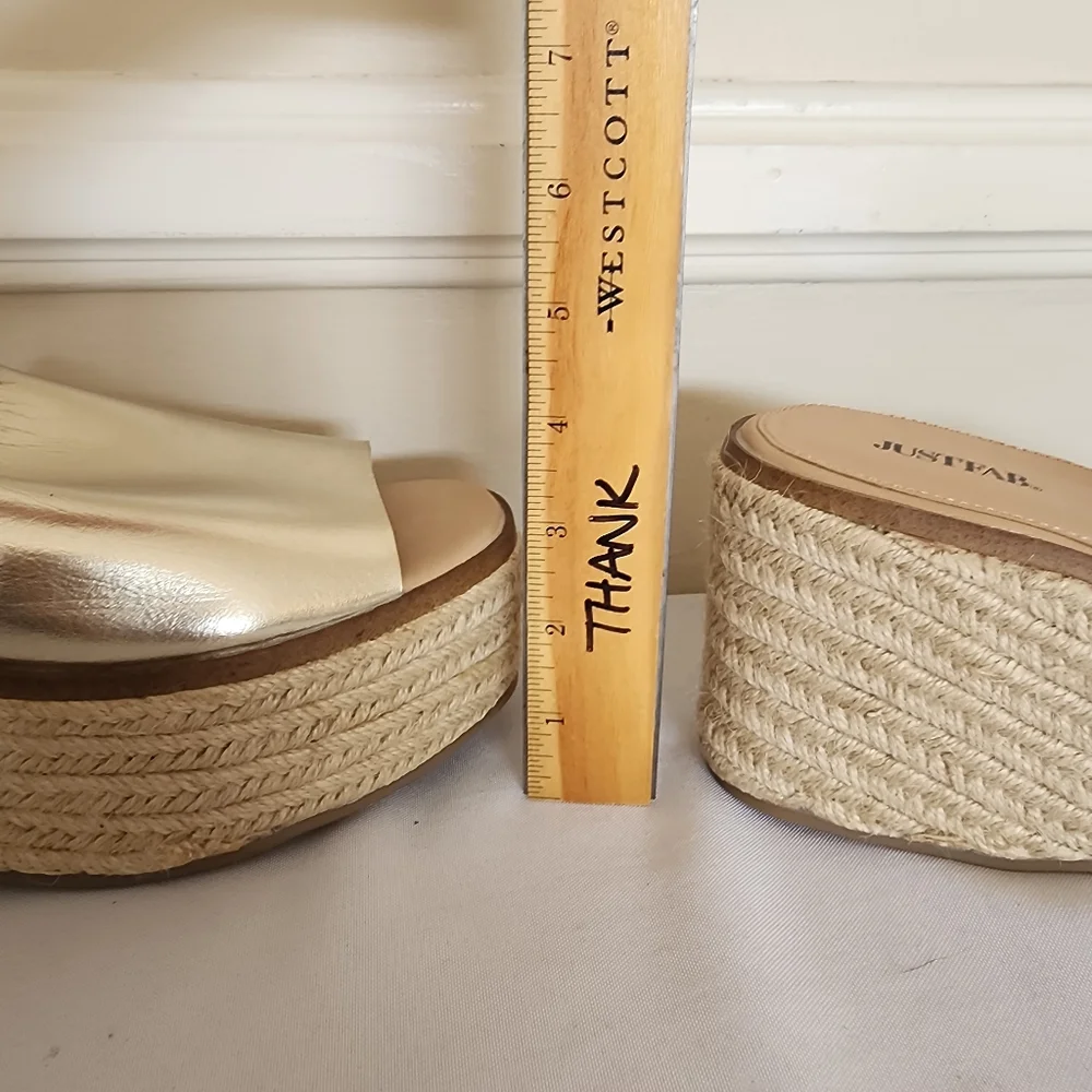 Justfab Cork Wedge Slide Gold Size 9 - Picture 6 of 8
